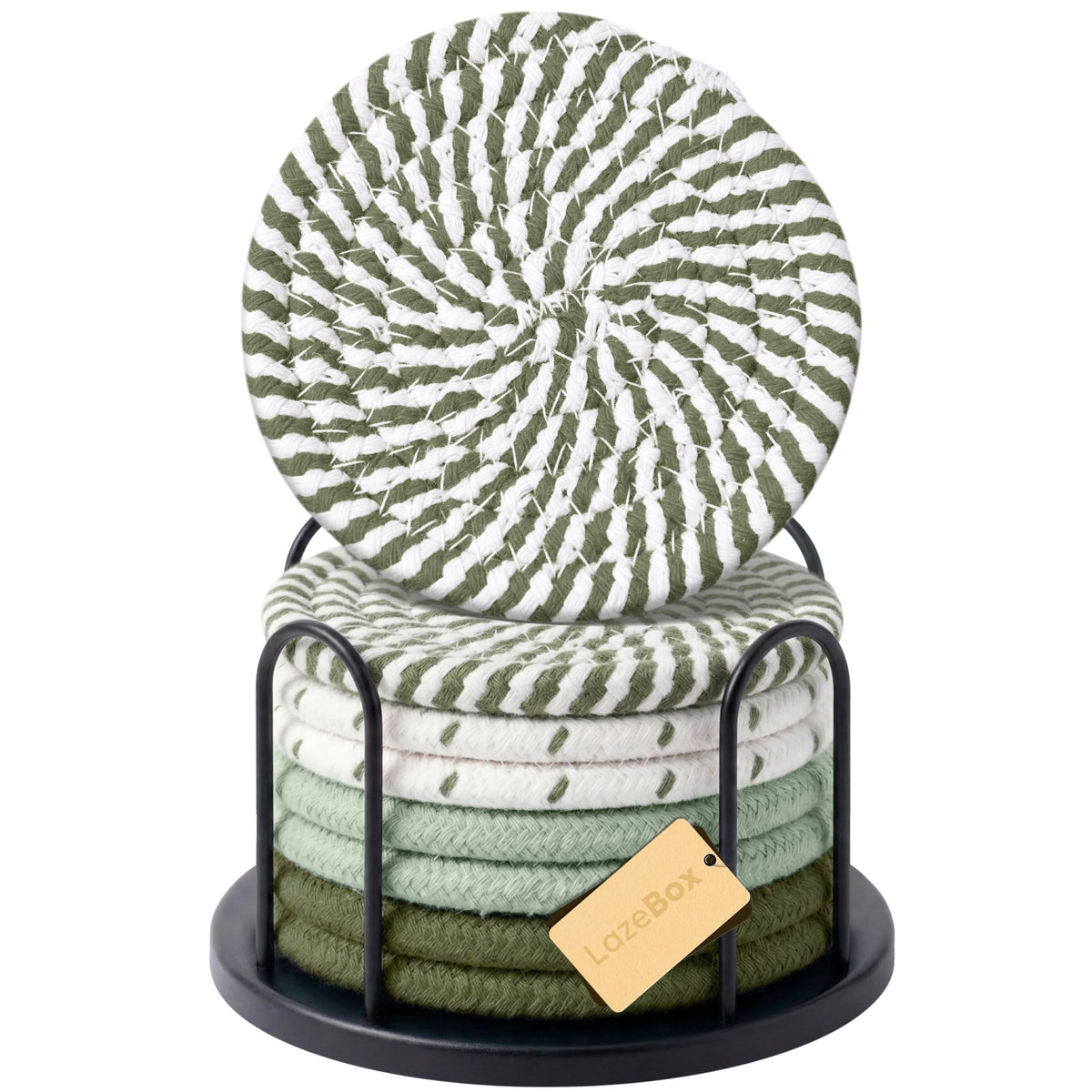 Lazebox Coasters Set of 8 for Drinks, 4 Inch Large Coasters for Coffee Table, Tabletop Protection for Hot & Cold Drinks, Versatile Coasters for Home Decor, Non-Slip & Easy to Clean, Olive Green