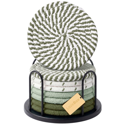 Lazebox Coasters Set of 8 for Drinks, 4 Inch Large Coasters for Coffee Table, Tabletop Protection for Hot & Cold Drinks, Versatile Coasters for Home Decor, Non-Slip & Easy to Clean, Olive Green
