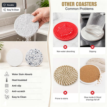 Water Absorbing Diatomaceous Earth Stone Drink Coasters Set