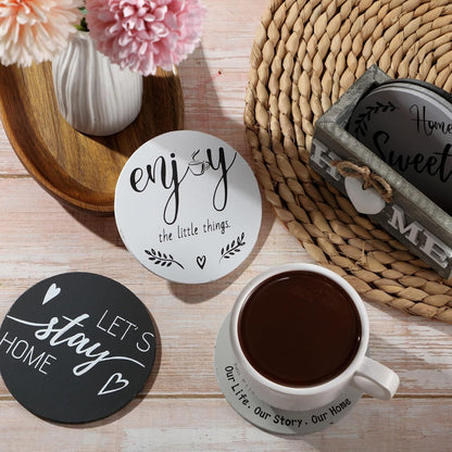 Queekay House Warming Gifts New Home Farmhouse Coasters Set of 6, Gray