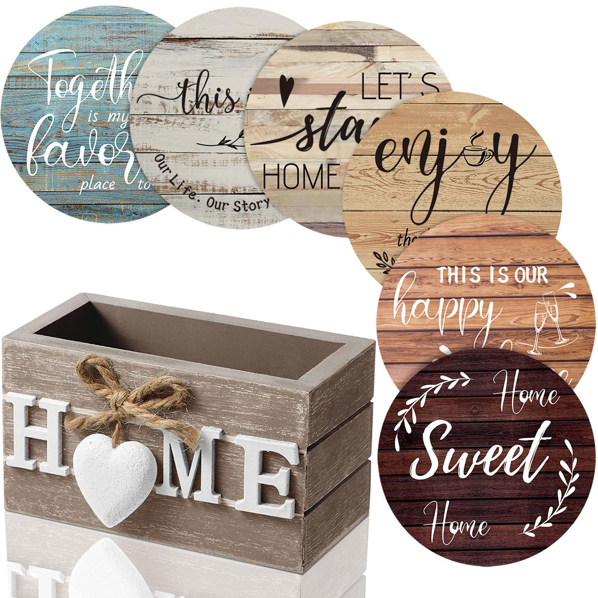 Queekay House Warming Gifts New Home Farmhouse Coasters Set of 6, Gray
