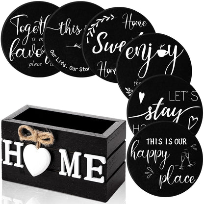 Queekay House Warming Gifts New Home Farmhouse Coasters Set of 6, Gray
