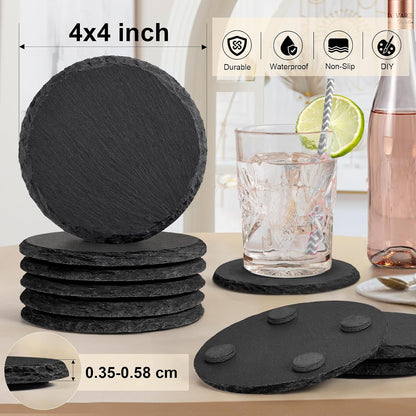 72 PCS Round Slate Coasters Bulk, MAPRIAL 4 Inch Black Handmade Rustic Rock Stone Drink Coaster for Laser Engraving, Etching, Engravable Blanks Material for Engraver, Crafts, Gifts