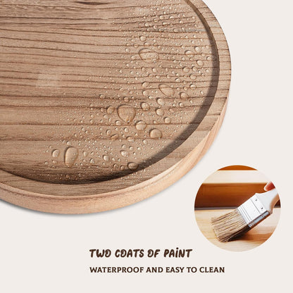 Round Decorative Tray Wood Bathroom Counter Organizer Farmhouse Kitchen Decor Wooden Riser for Soap Dish, Perfume, Candle, Sponge, 10" - Brown