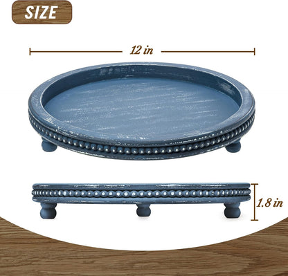 Handmade 12 Inch Decorative Tray, Small Beaded Tray Coffee Table Decor, Blue Decorative Display Risers for Coffee Table, Dining Room Entryway and Living Room