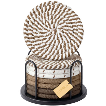 Lazebox Coasters Set of 8 for Drinks, 4 Inch Large Coasters for Coffee Table, Tabletop Protection for Hot & Cold Drinks, Versatile Coasters for Home Decor, Non-Slip & Easy to Clean, Mixed Brown