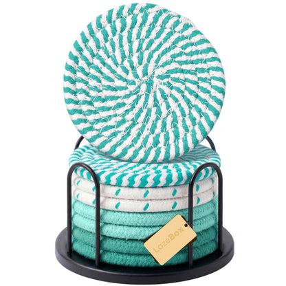 Lazebox Coasters Set of 8 for Drinks, 4 Inch Large Coasters for Coffee Table, Tabletop Protection for Hot & Cold Drinks, Versatile Coasters for Home Decor, Non-Slip & Easy to Clean, Mint Green