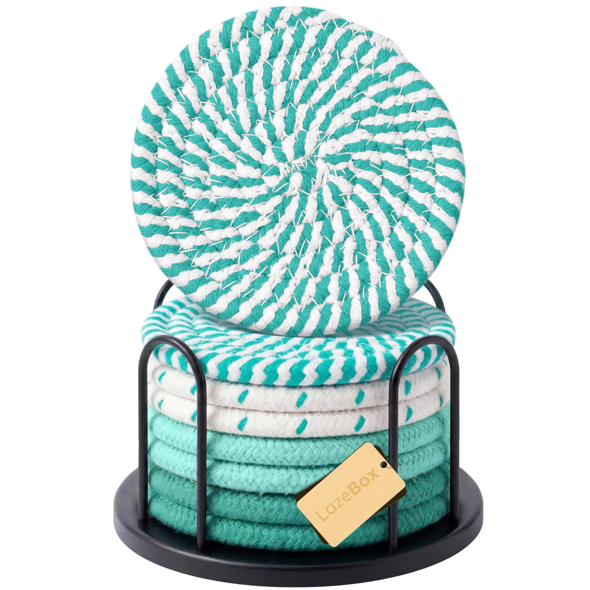 Lazebox Coasters Set of 8 for Drinks, 4 Inch Large Coasters for Coffee Table, Tabletop Protection for Hot & Cold Drinks, Versatile Coasters for Home Decor, Non-Slip & Easy to Clean, Mint Green