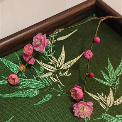 Bamboo Embroidered Decorative Tray Wooden Catchall Tray for Dresser, Nightstand, Entryway Table, Jewelry, Keys and Small Items