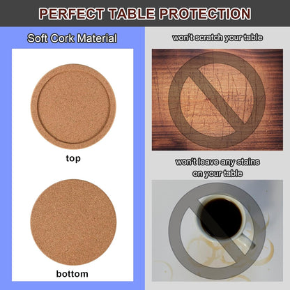 Cork Coasters for Drinks Set of 8 with Holder, 4 in Diameter