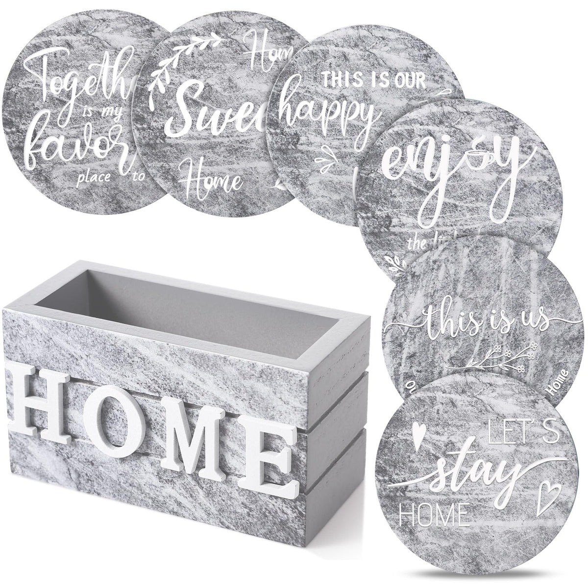 Queekay House Warming Gifts New Home Farmhouse Coasters Set of 6, Gray