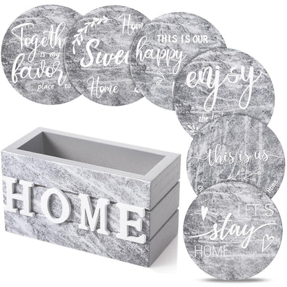 Queekay House Warming Gifts New Home Farmhouse Coasters Set of 6, Gray