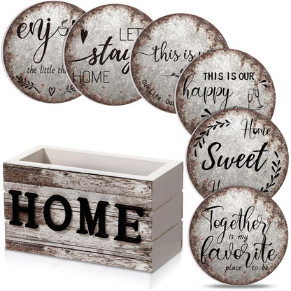 Queekay House Warming Gifts New Home Farmhouse Coasters Set of 6, Gray