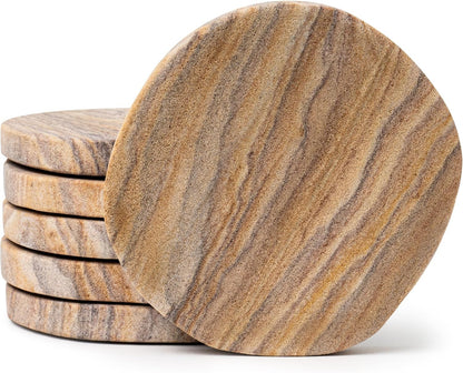 Cork & Mill Absorbent Sandstone Coasters for Drinks, Set of 6