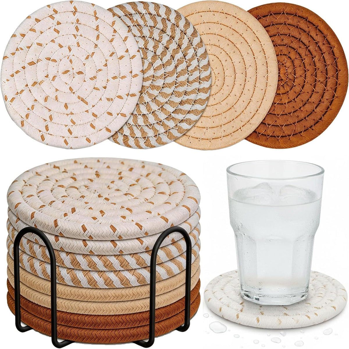 8 Pack Absorbent Coasters Set for Drinks with Holder (Coffee)