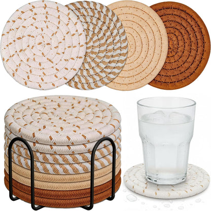 8 Pack Absorbent Coasters Set for Drinks with Holder (Coffee)