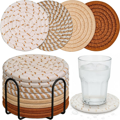 8 Pack Absorbent Coasters Set for Drinks with Holder (Coffee)