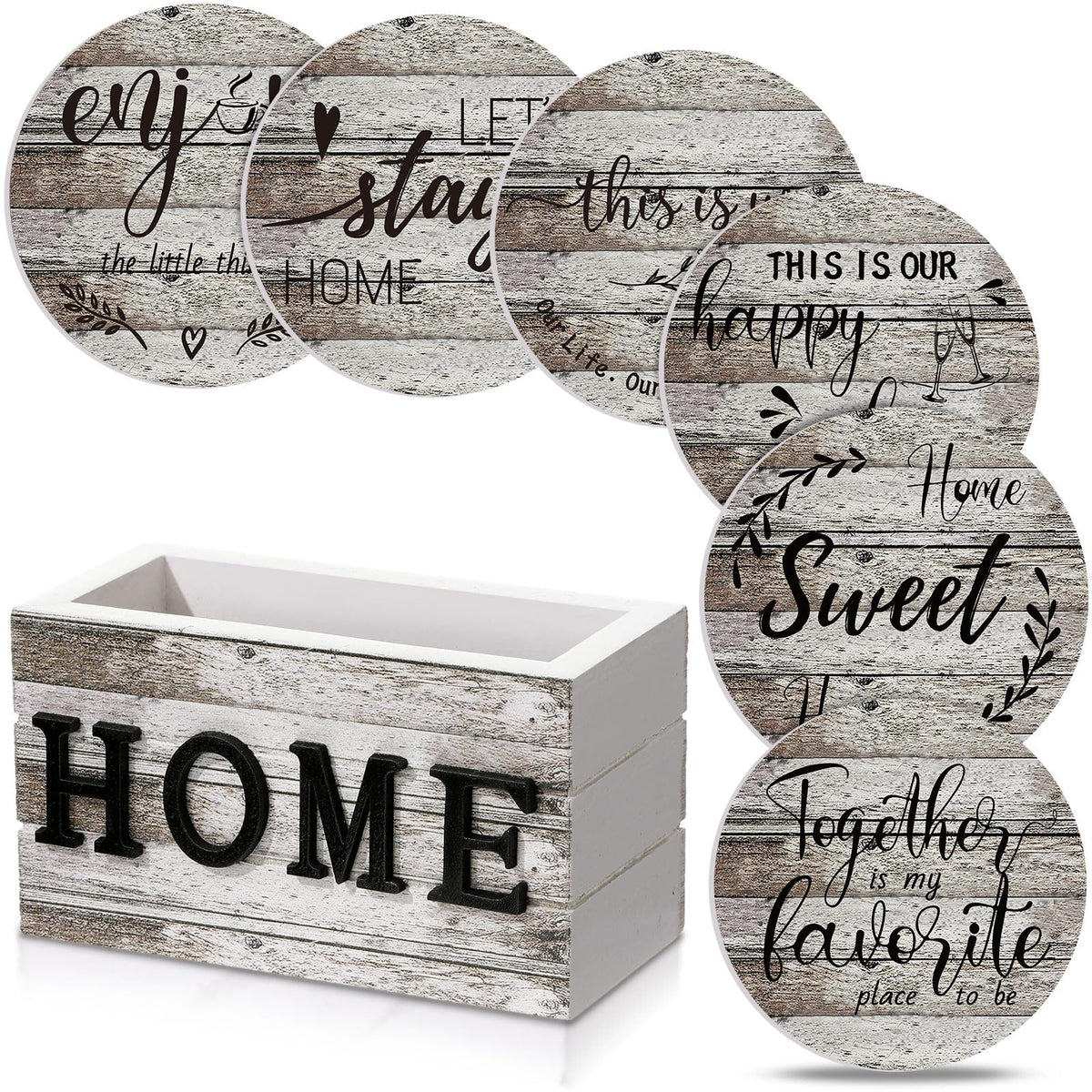 Queekay House Warming Gifts New Home Farmhouse Coasters Set of 6, Gray